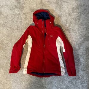 Helly Hansen Red and White Hooded Ski Jacket